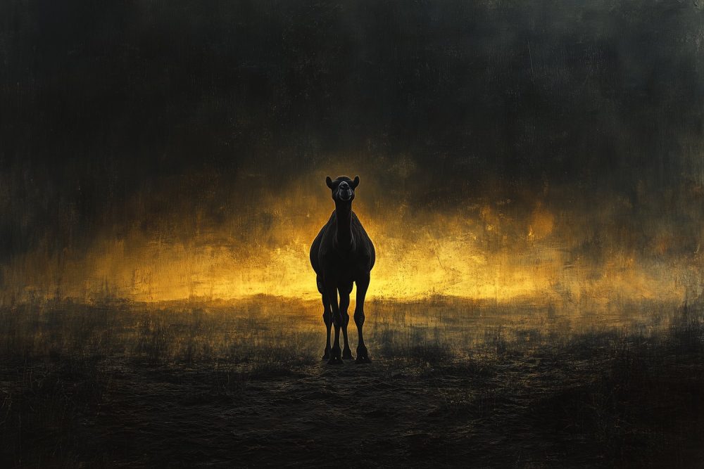 Dramatische Kameel in Avondlicht behang