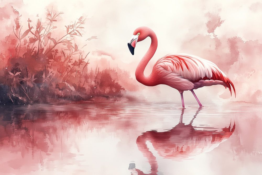 Roze Flamingo Spiegelbeeld Water behang