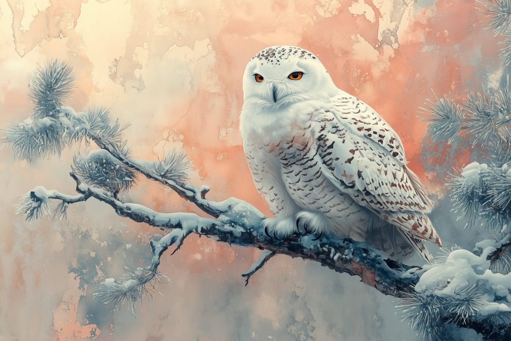 Sneeuwuil in winterrust behang