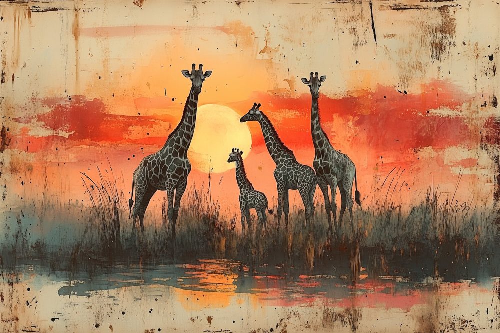 Vintage giraffen in natuur behang