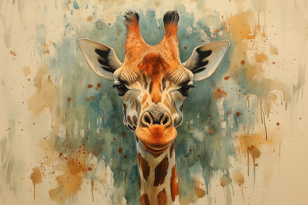 Giraffe in rustige kleuren behang
