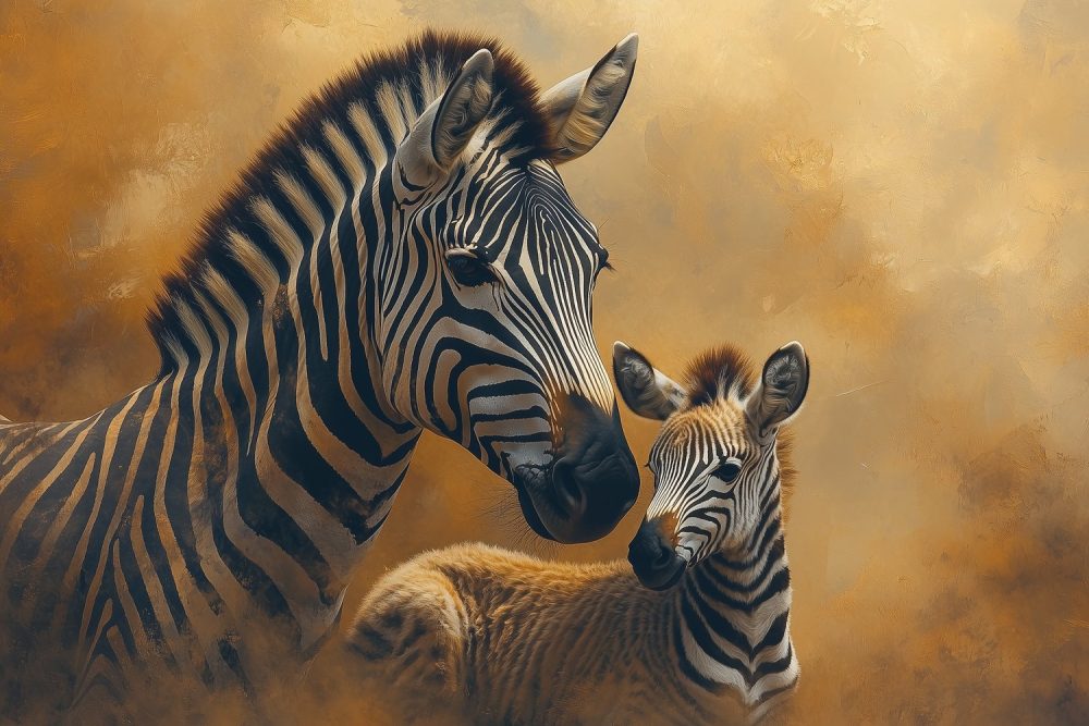 Moeder en baby zebra behang