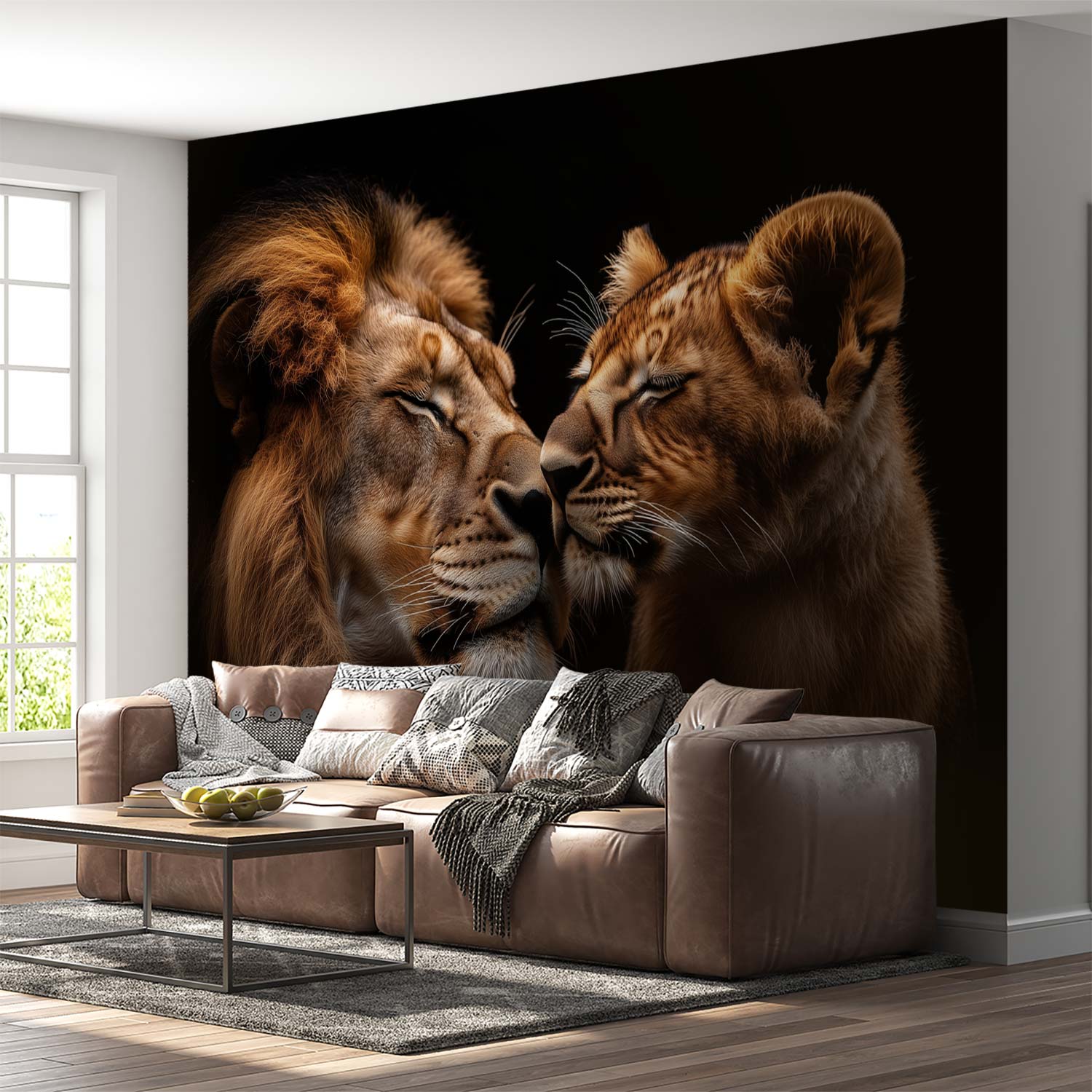 Liefdevolle leeuwenmoeder en welp behang - Afbeelding 3