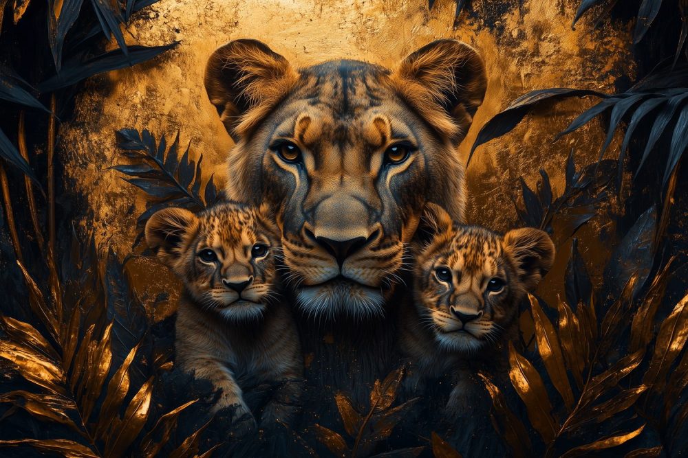 Lionin met welpjes behang