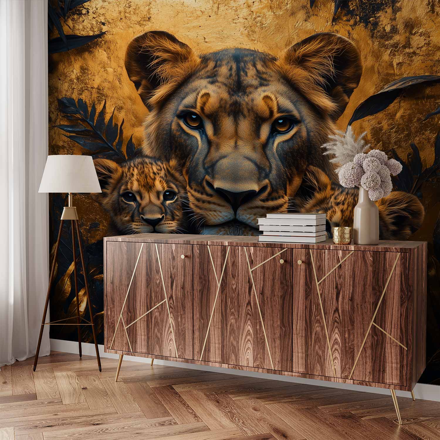 Lionin met welpjes behang - Afbeelding 4