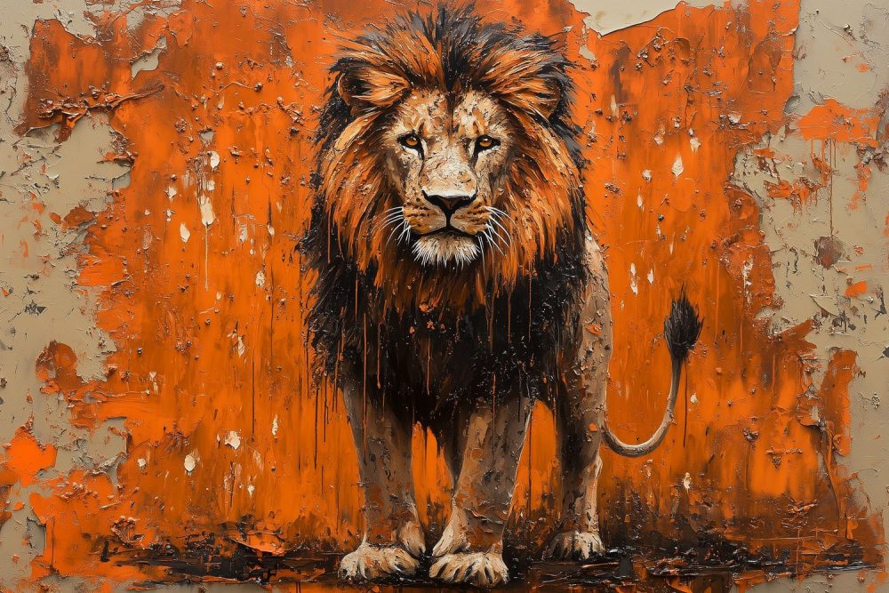 Majestueuze leeuw in oranje behang