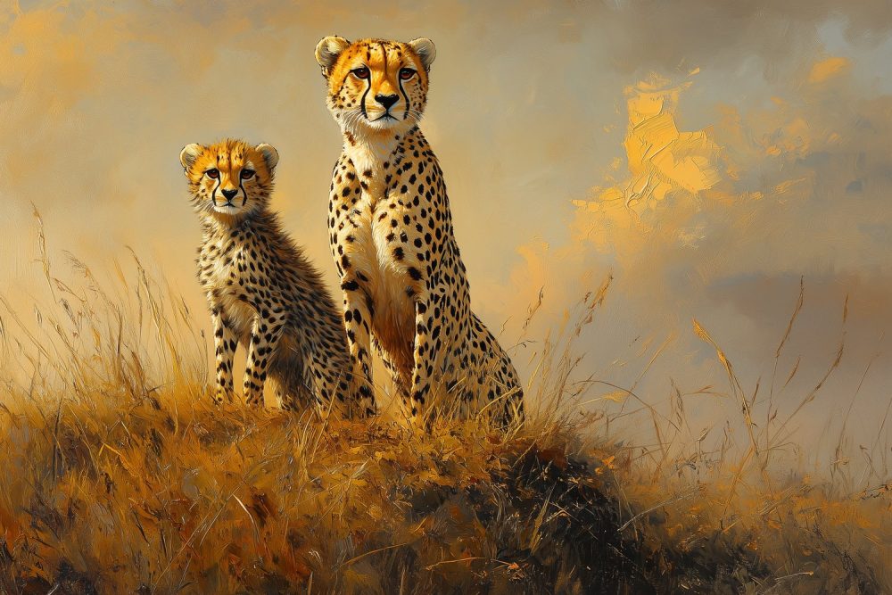 Jonge en volwassen cheeta’s behang