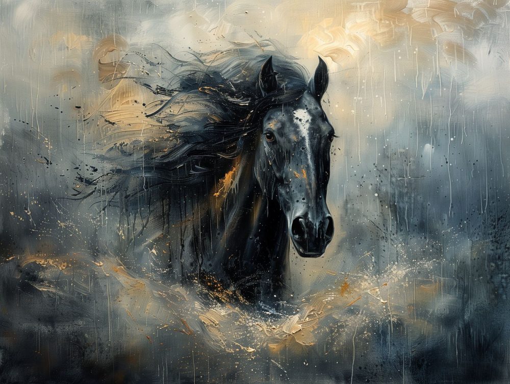 Zwart Paard in Beweging behang