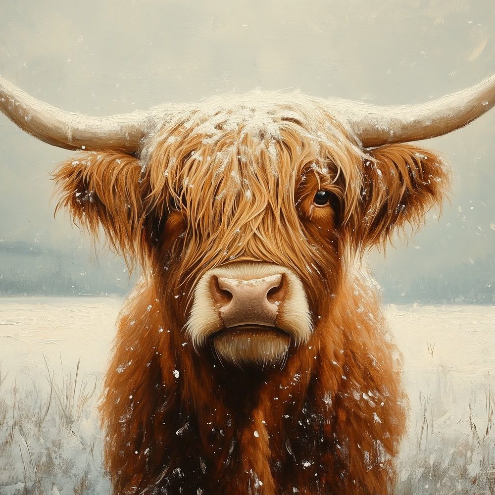 Besneeuwde Hooglander in Winter behang