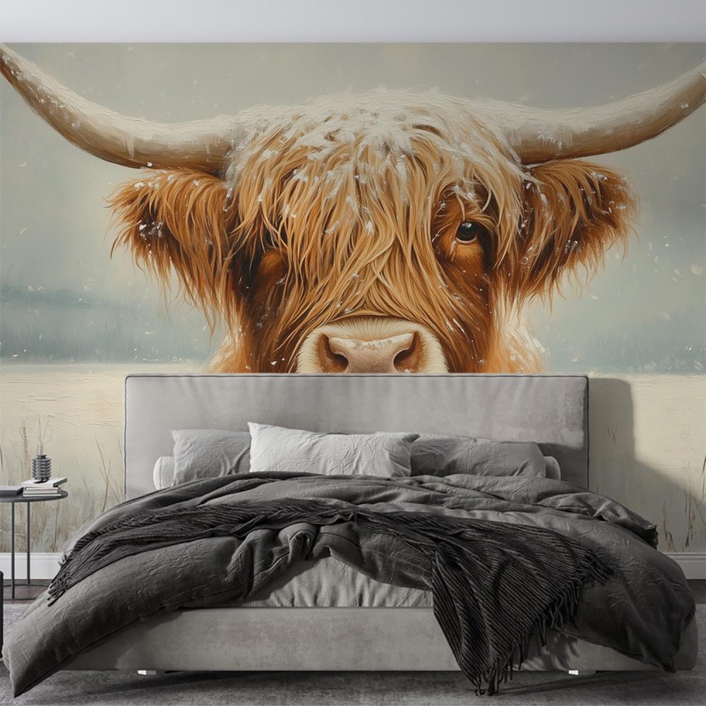 Alternative view of Besneeuwde Hooglander in Winter behang