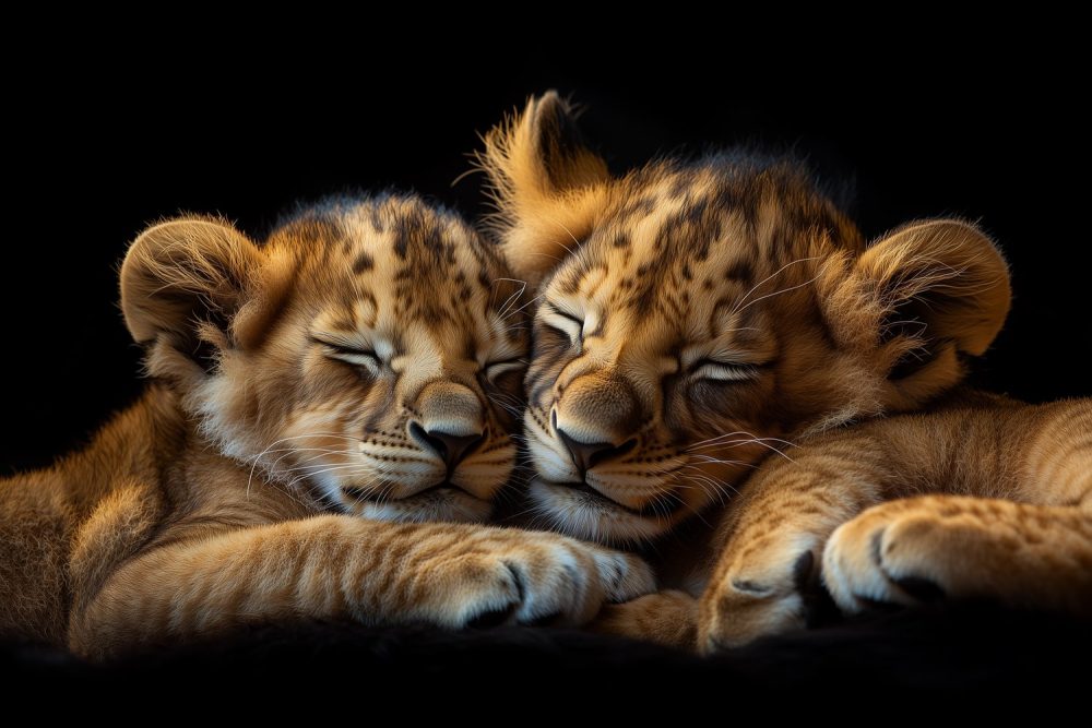 Slapende leeuwenwelpjes behang