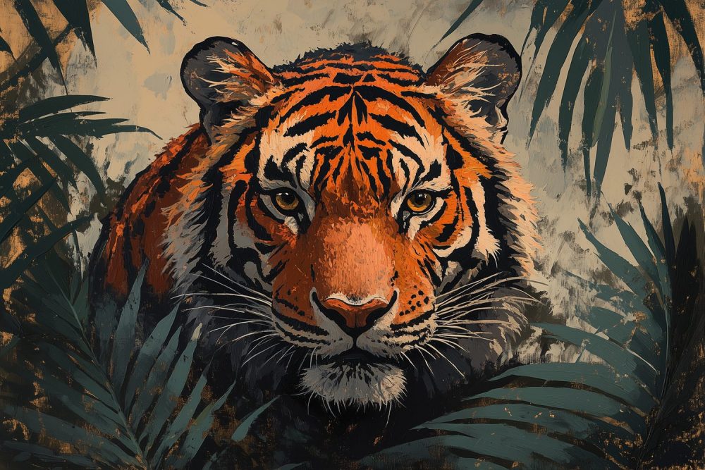 Realistische tijger portret schilderij behang