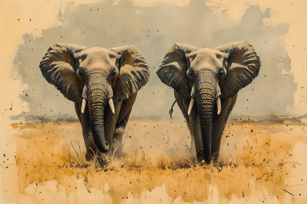 Twee olifanten in harmonie behang