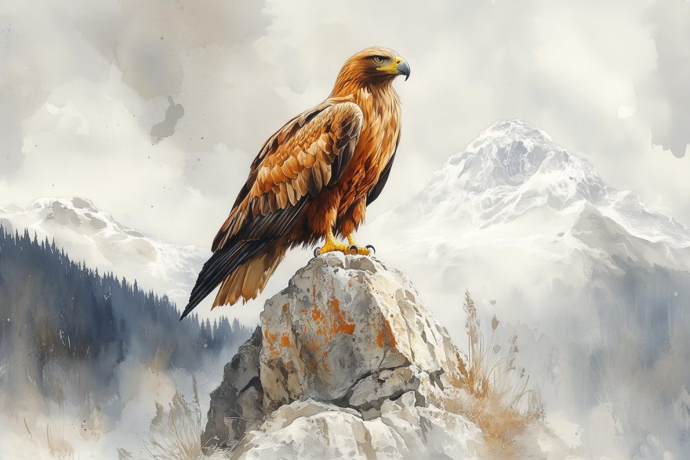 Machtige adelaar op rots behang