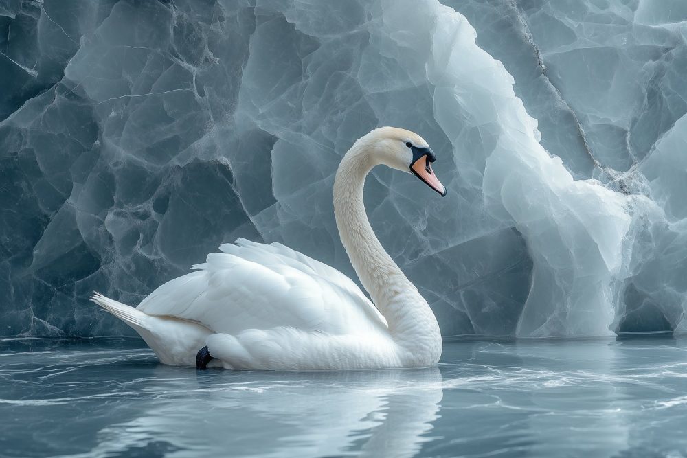 Sierlijke witte zwaan in water behang