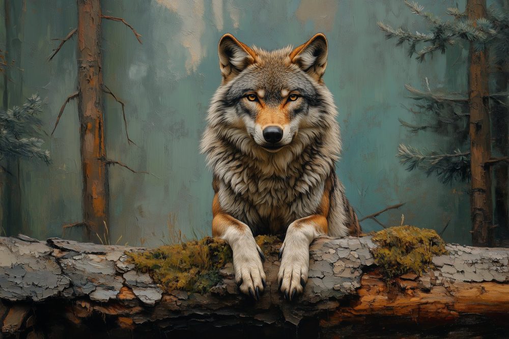 Majestueuze wolf in bos behang