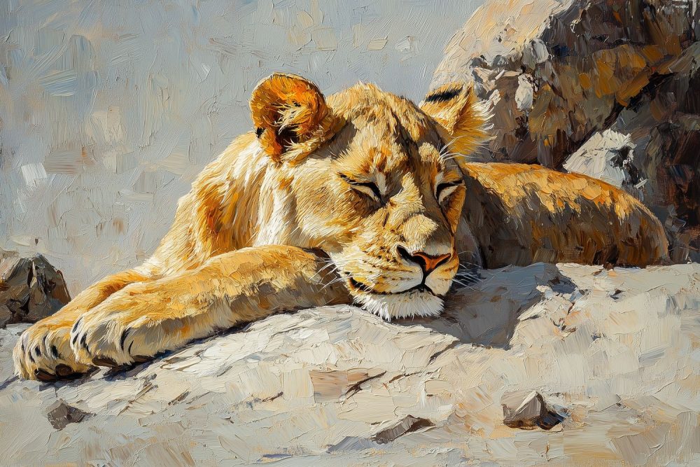 Rustende Leeuw in Impressie behang