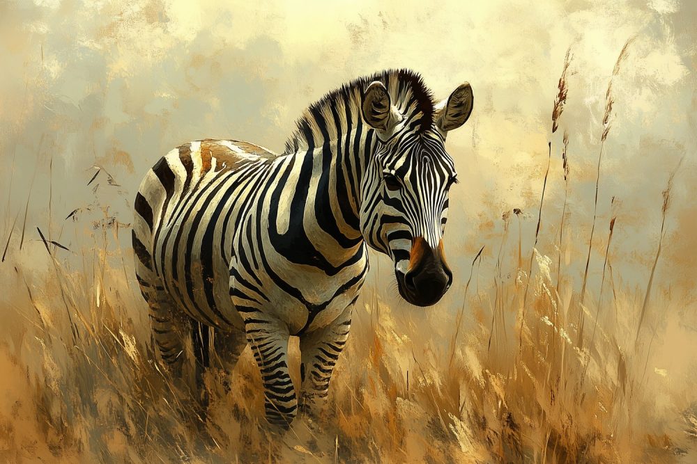 Realistisch Zebra Grasveld Schilderij behang