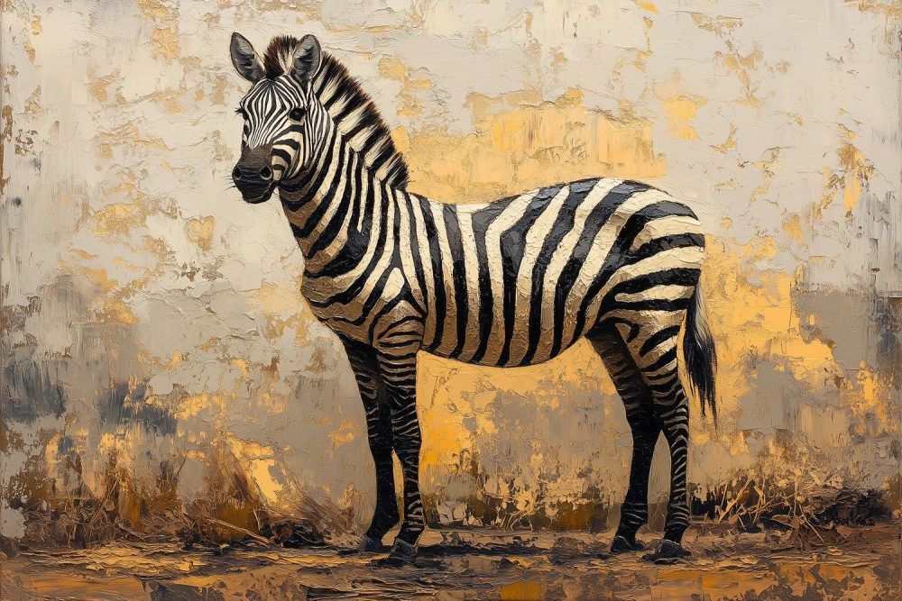 Impressionistische zebra in veld behang
