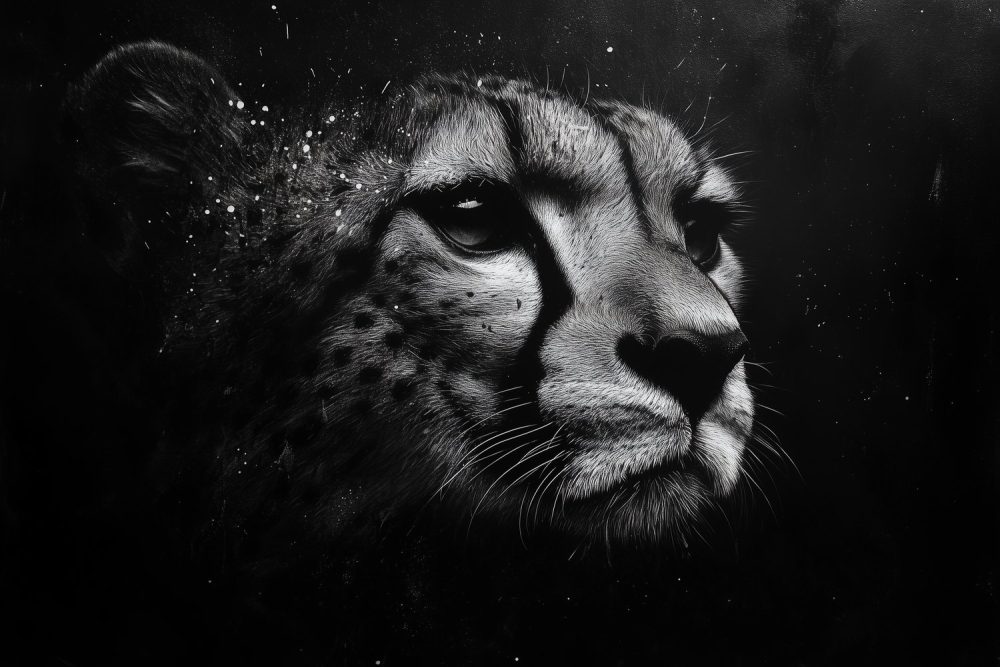 Intens Zwart-Wit Jachtluipaardportret behang