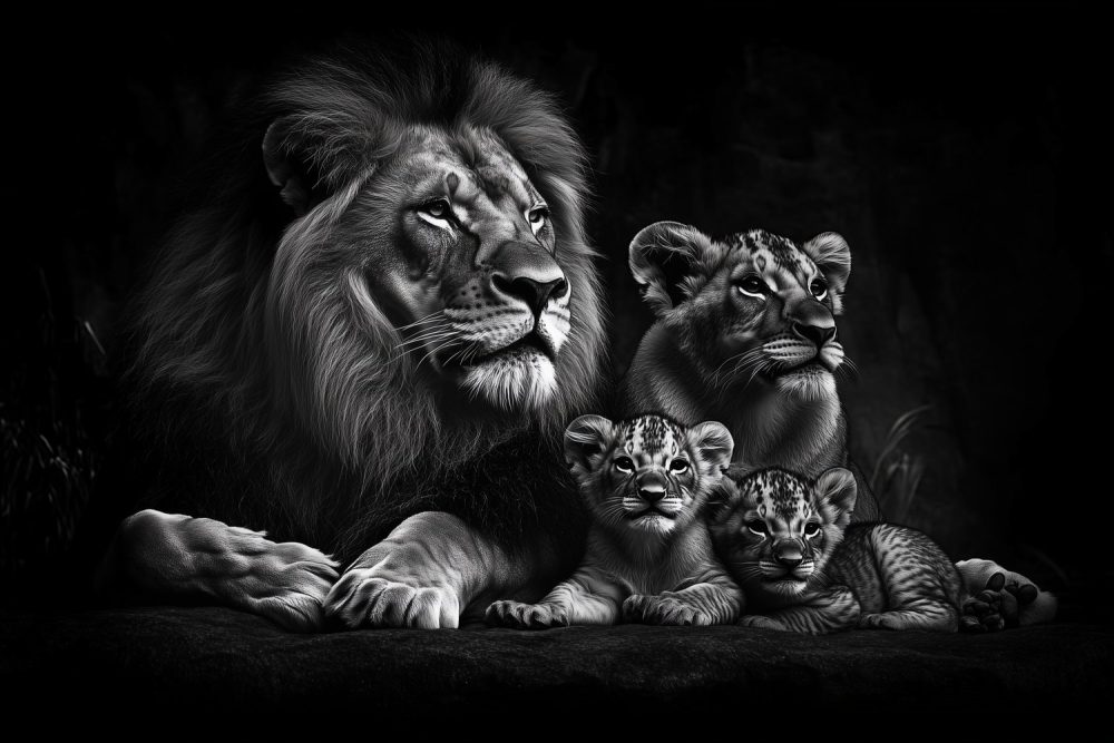 Majestueuze leeuw met welpen behang