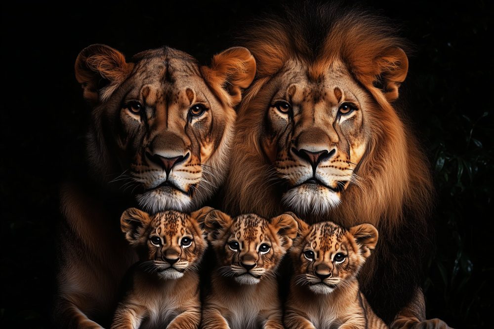 Lionenfamilie in harmonie behang