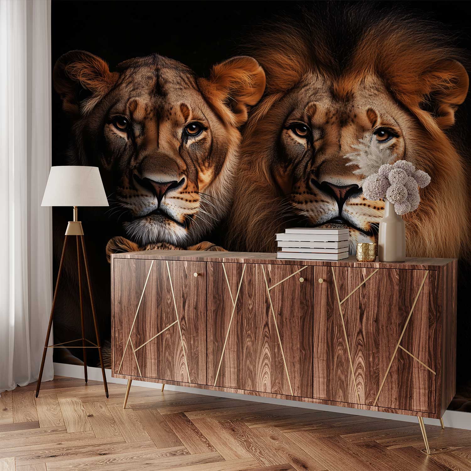 Lionenfamilie in harmonie behang - Afbeelding 2