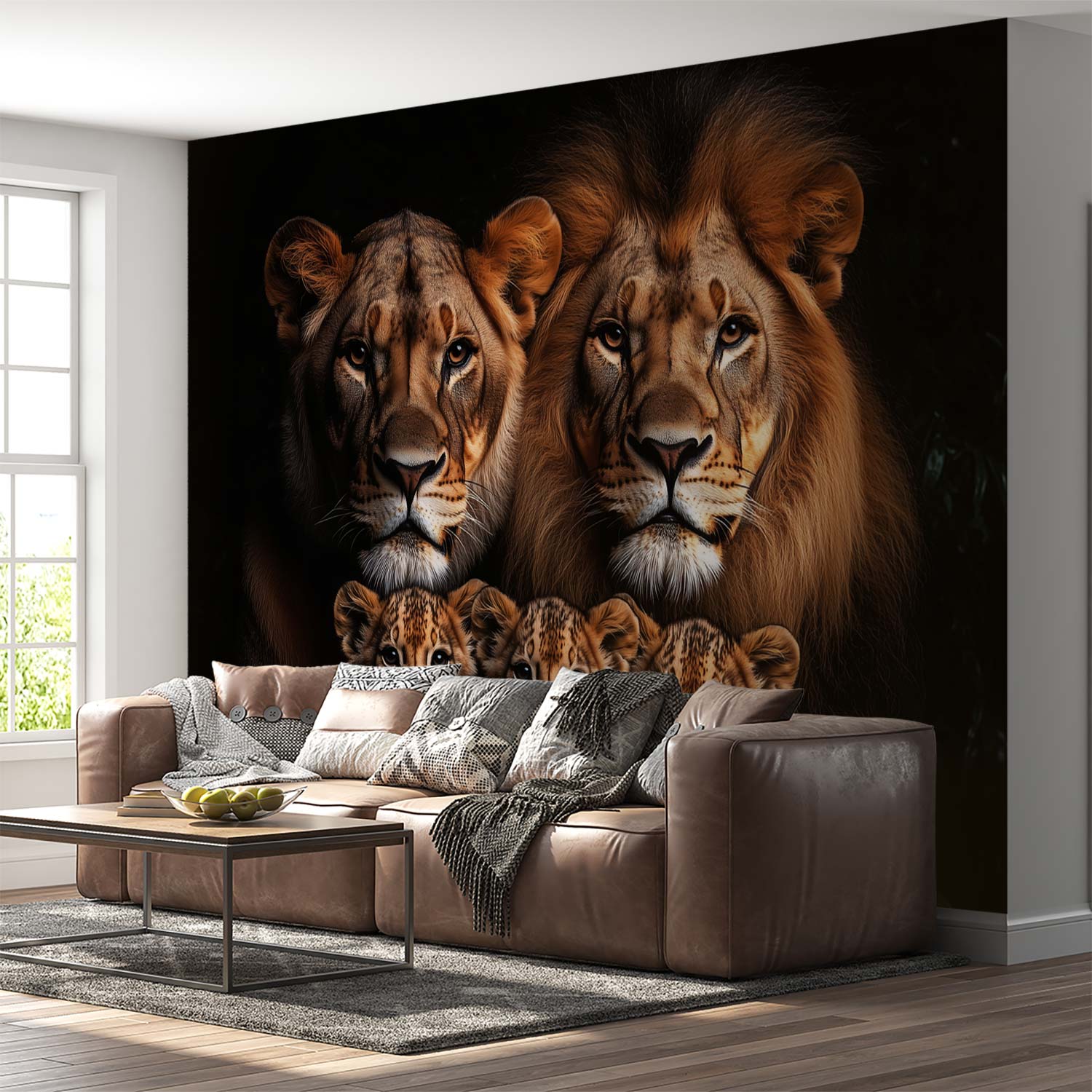 Lionenfamilie in harmonie behang - Afbeelding 4