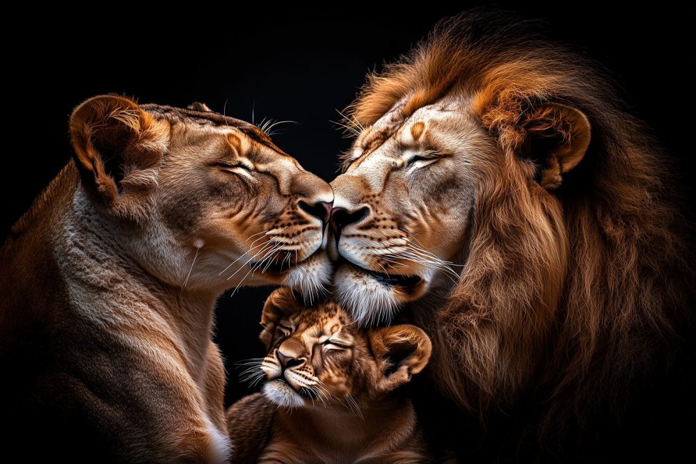 Liefdevolle leeuwenfamilie behang