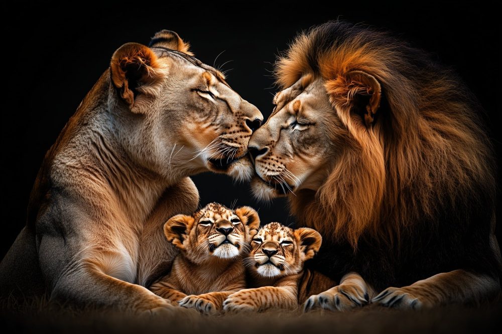 Lionin familie knus moment behang