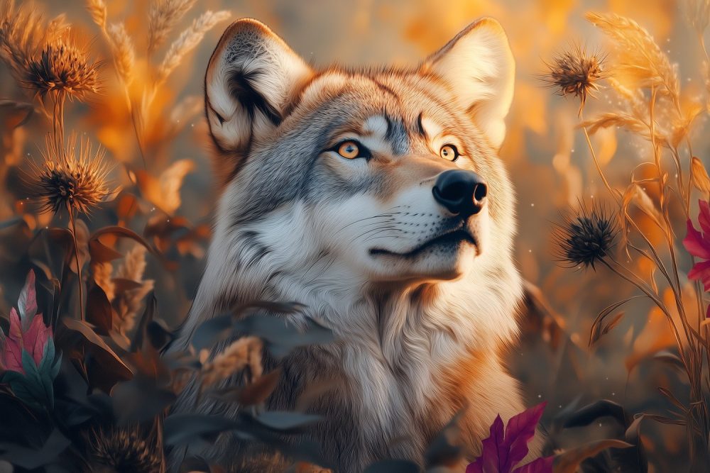 Wolvenportret in Natuur behang