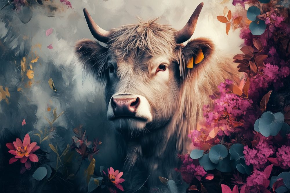 Kleurrijke tuin met koe behang