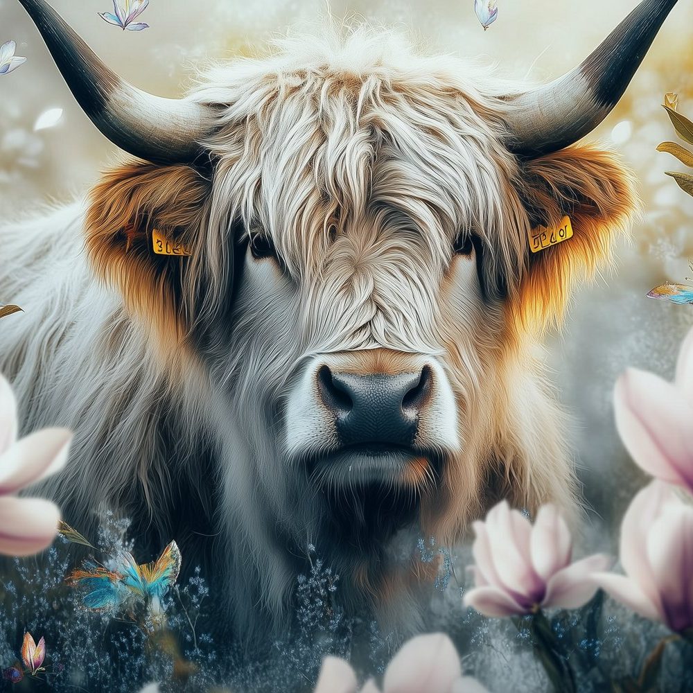 Blommige stier in rust behang