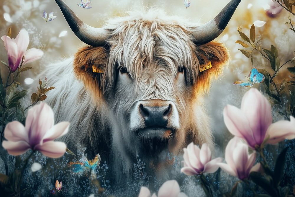 Blommige stier in rust behang