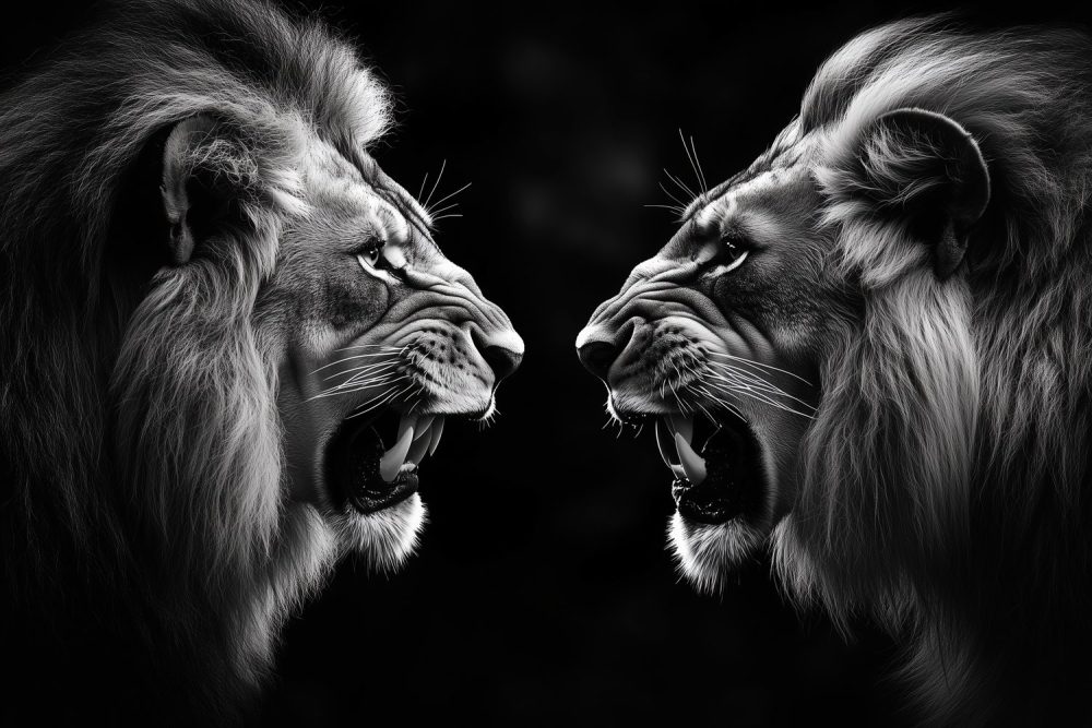 Strijdlustige Leeuwenconfrontatie behang