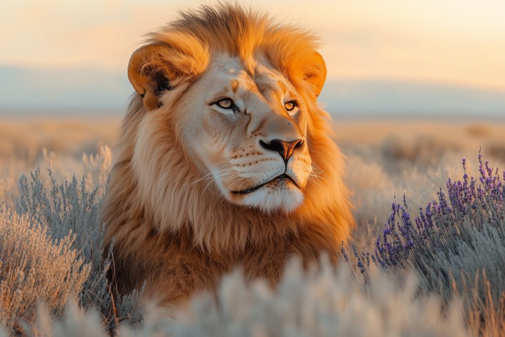Majestueuze leeuw in natuur behang