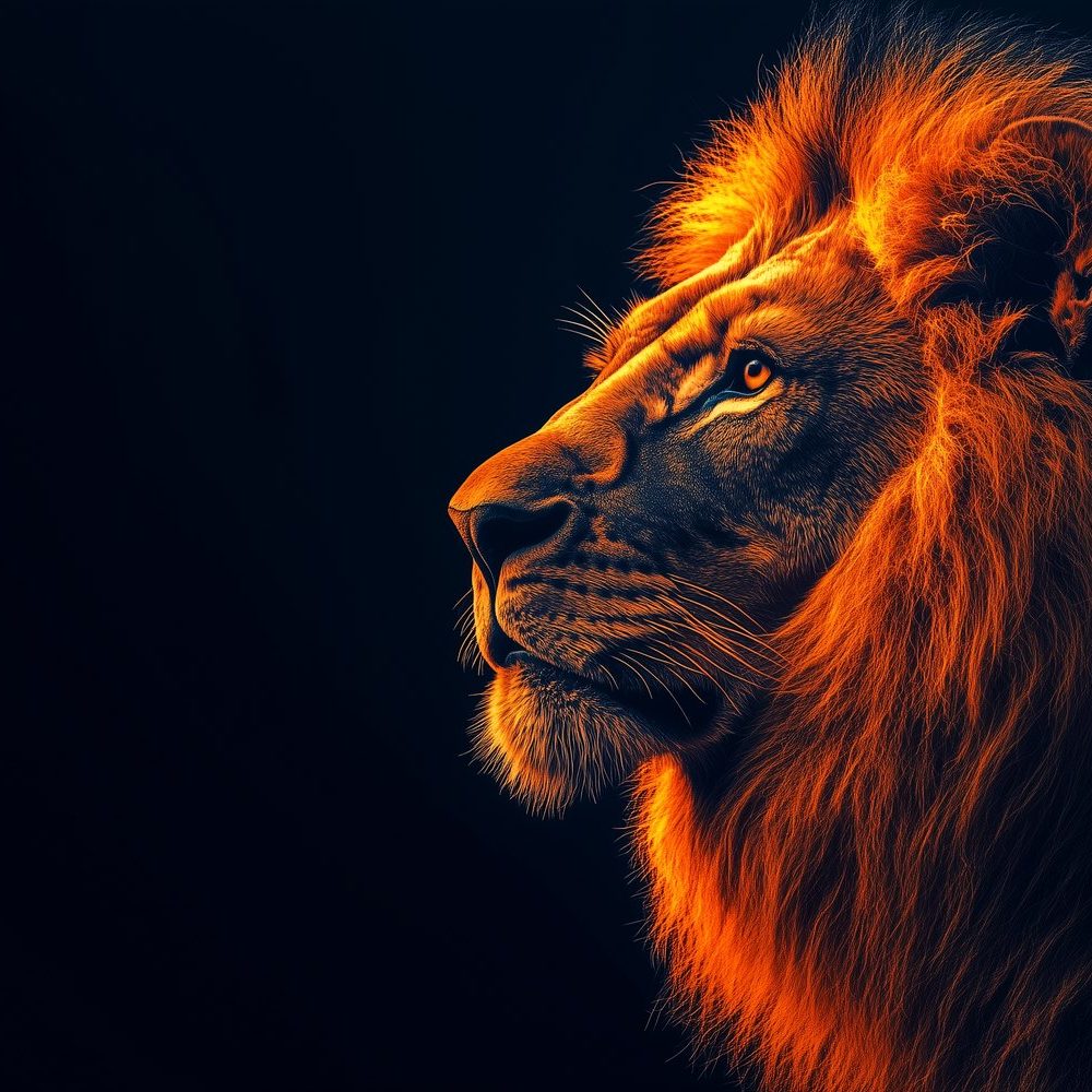 Gouden leeuw in dramatisch licht behang