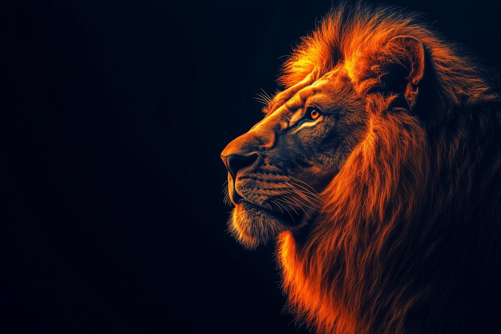 Gouden leeuw in dramatisch licht behang