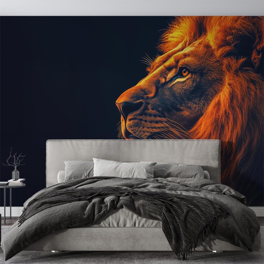 Alternative view of Gouden leeuw in dramatisch licht behang