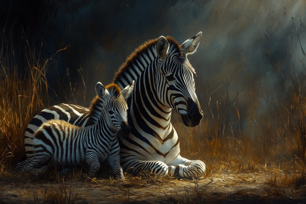 Zebra moeder en baby behang
