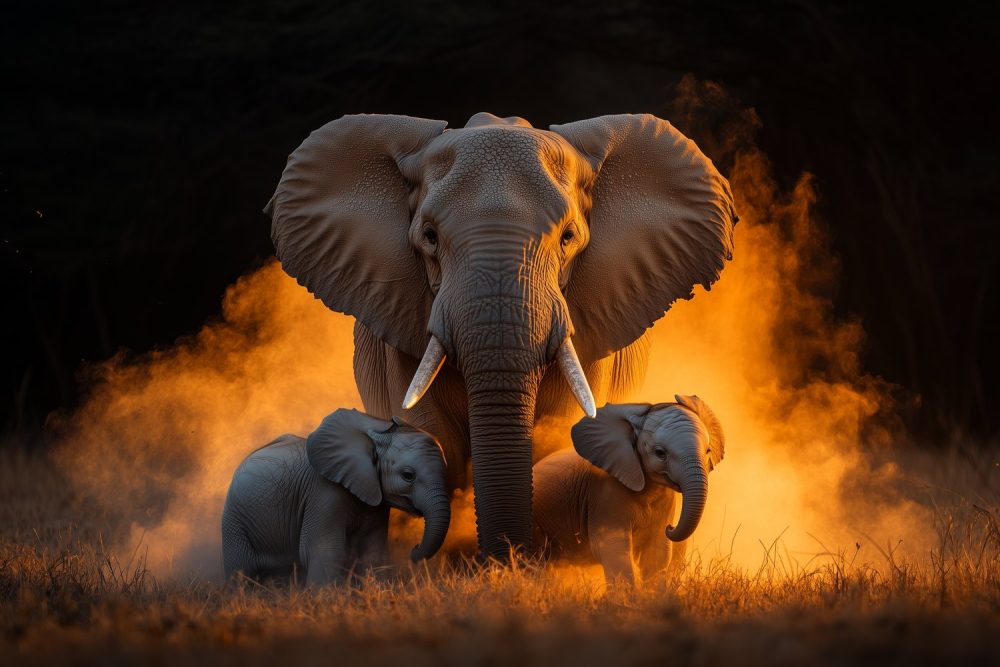 Majestueuze olifantenfamilie in natuur behang
