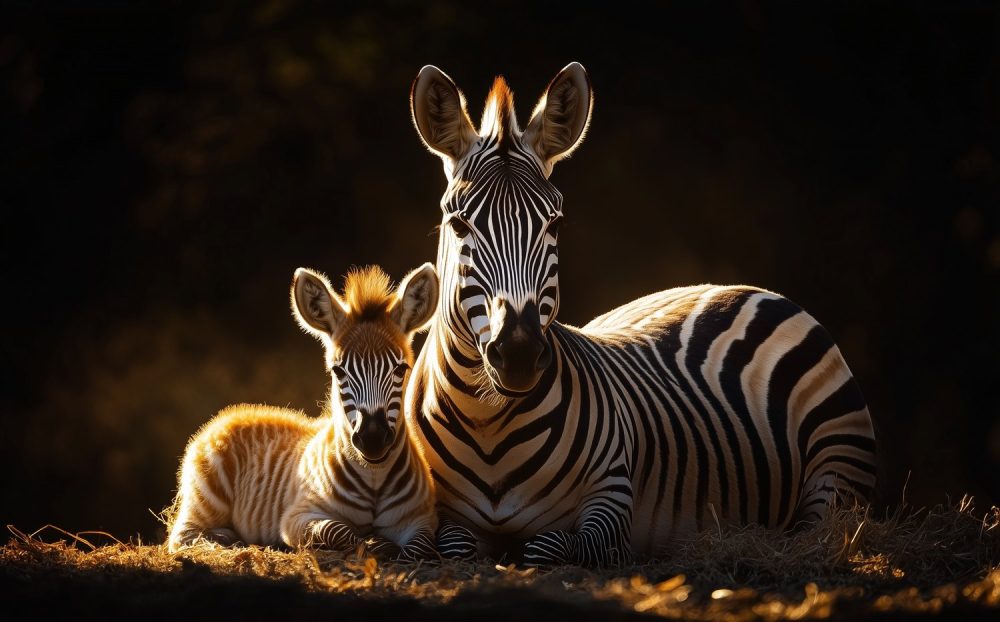 Moeder en baby zebra behang