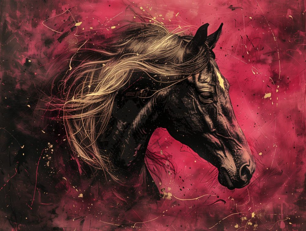 Zwart paard met blonde manen behang