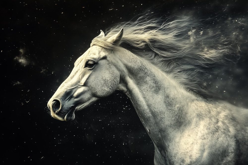 Witte galopperende paardenkracht behang