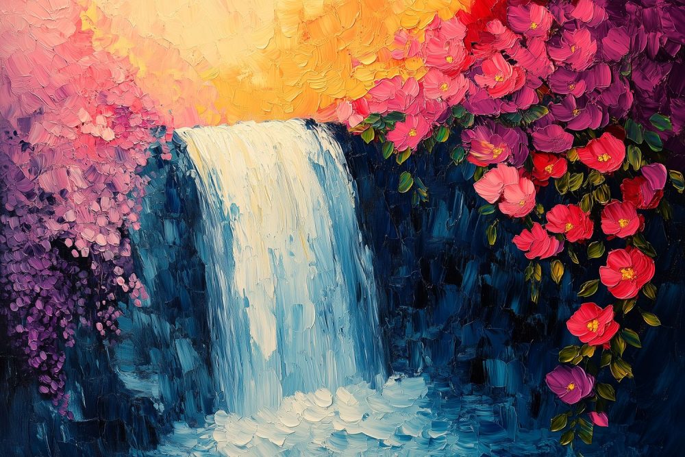 Levende watervalbloesems behang