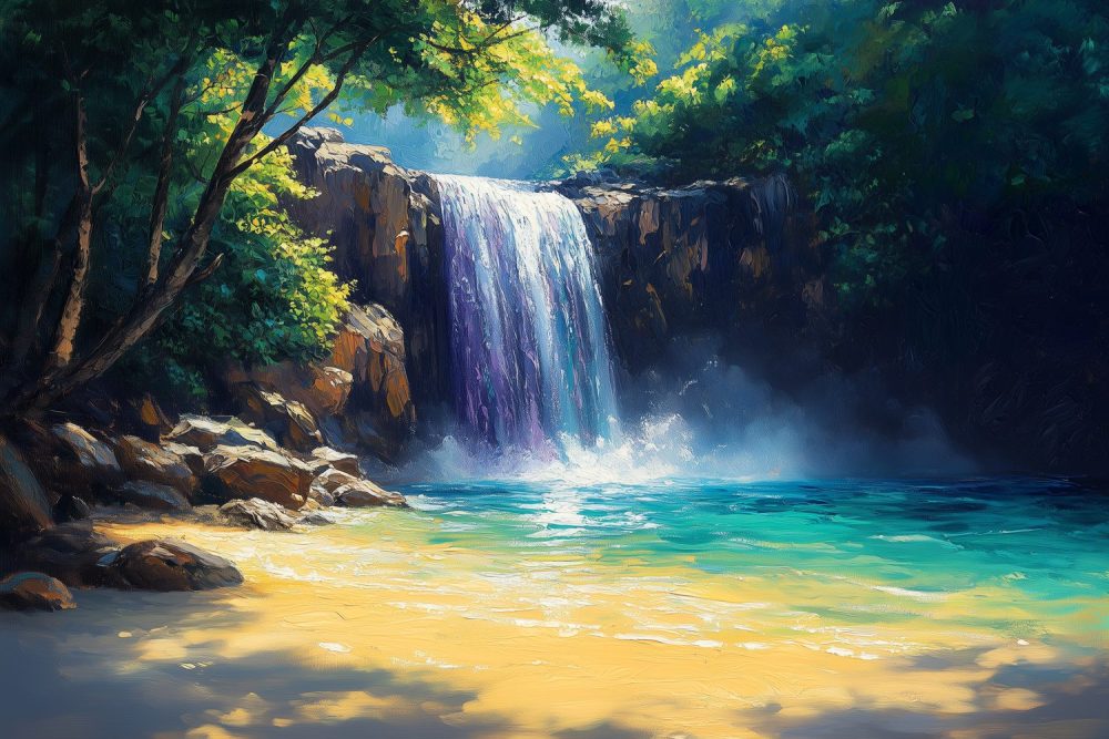 Betoverende Waterval Landschapsschilderij behang