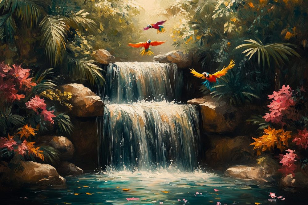 Tropische Waterval Schilderij behang