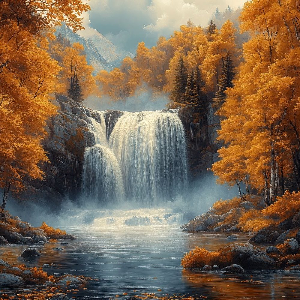 Betoverend herfstwaterval landschap behang