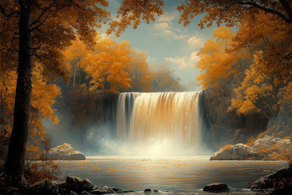 Betoverende waterval in herfst behang