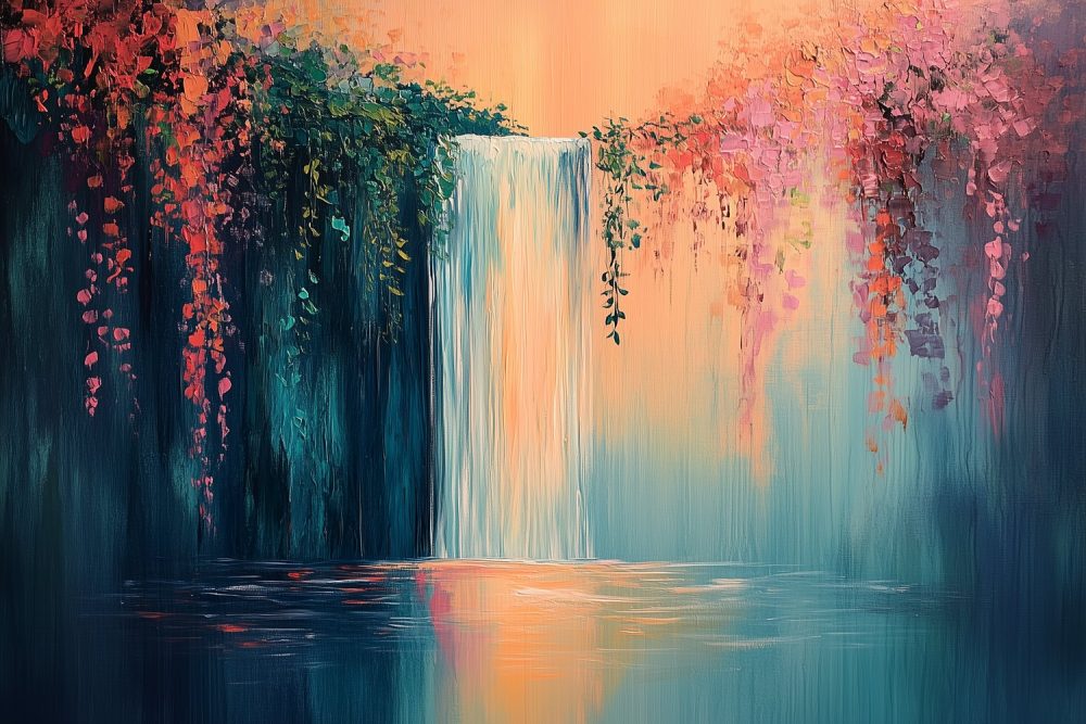 Kleurrijke waterval impressie behang